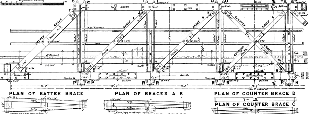 Details of principals (batter brace) and diagonals, Allan’s 1925 design for Tooleybuc