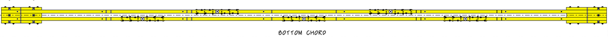 Plan view of original 70’ Allan truss bottom chords, with timber highlighted in yellow